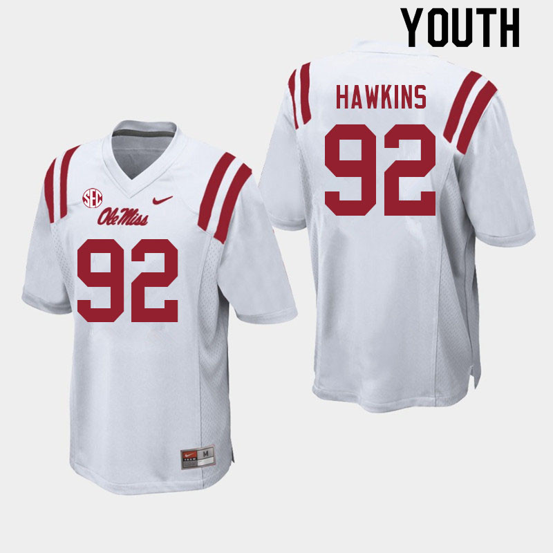 Youth #92 JJ Hawkins Ole Miss Rebels College Football Jerseys Sale-White